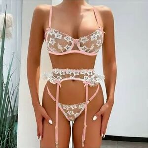 Sexy Women Lingerie Sets with Garter Belt 3 Piece Lace Teddy Babydoll Bodysuit s